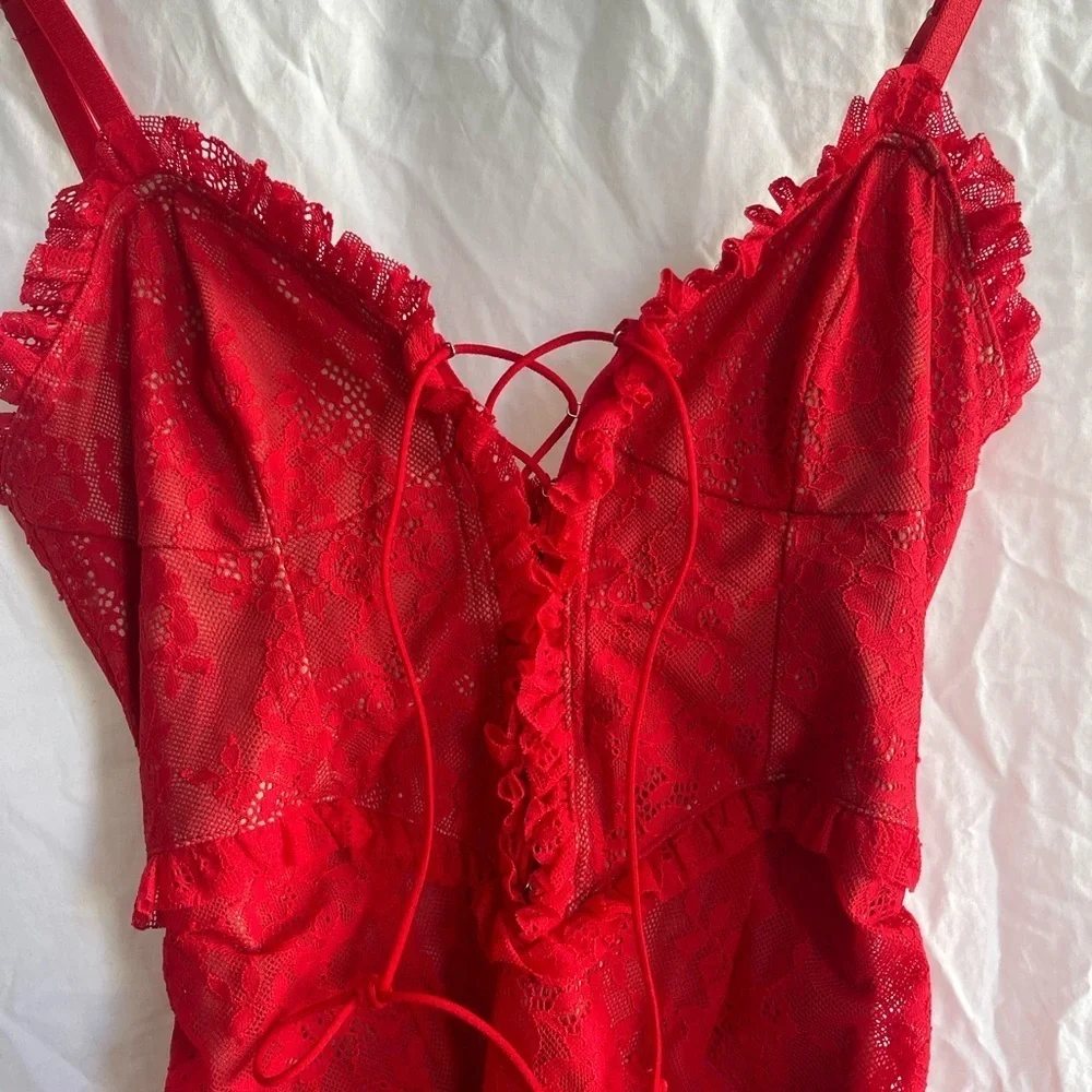 For Love And Lemons red gracie high low lace slip dress Size Small